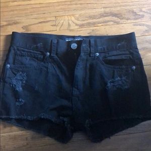 Black distressed shorts